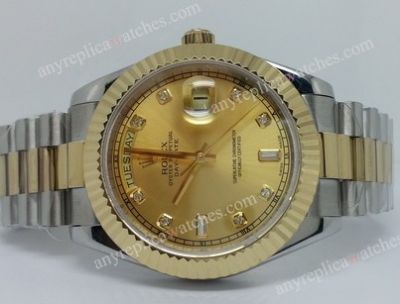 Replica Rolex Daydate II 2-Tone Gold Watch Dimaond Markers